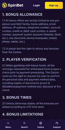 spinbet casino bonus
